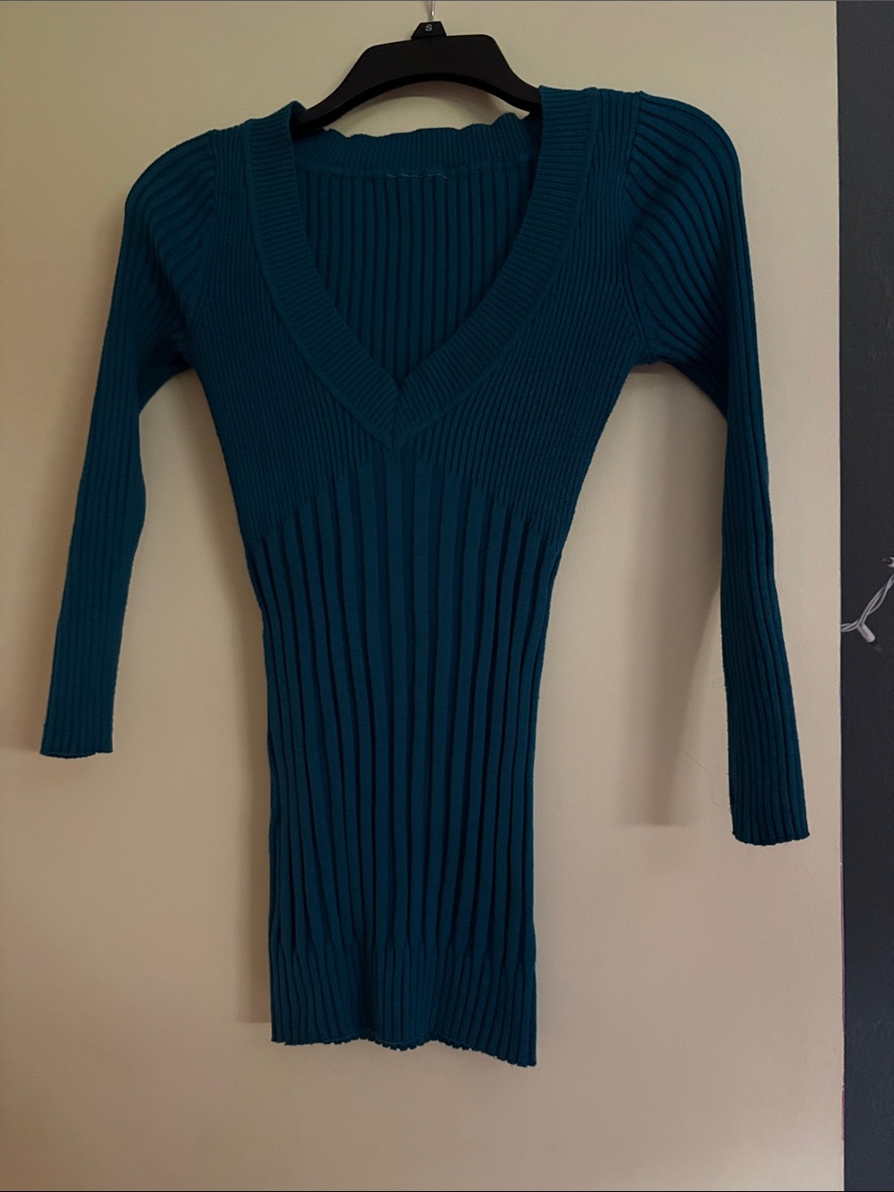 V-neck Ribbed Long Sleeve Sweater - Teal